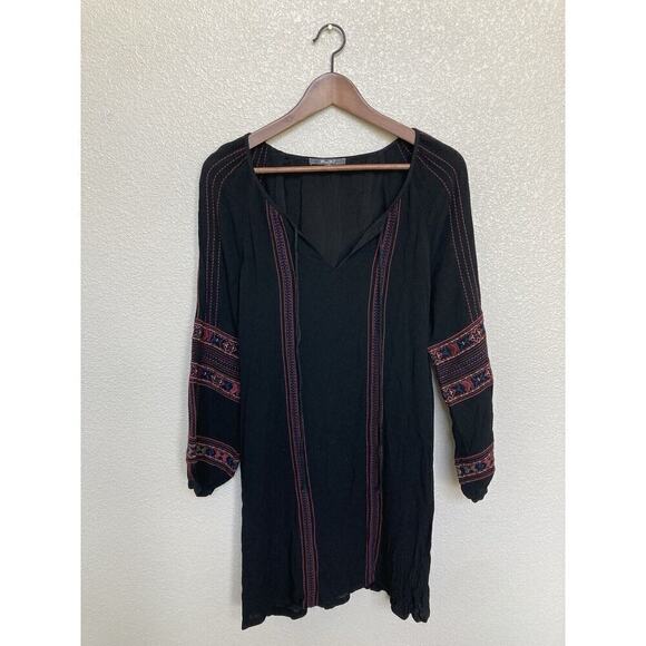Miss Me Embroidered Black Tunic Dress size small boho long sleeve hippie peasant - Picture 1 of 5